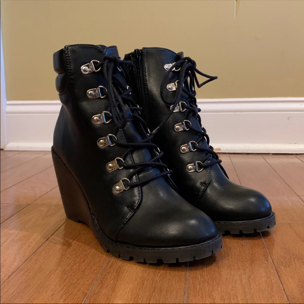 Black Combat Boots Wedge